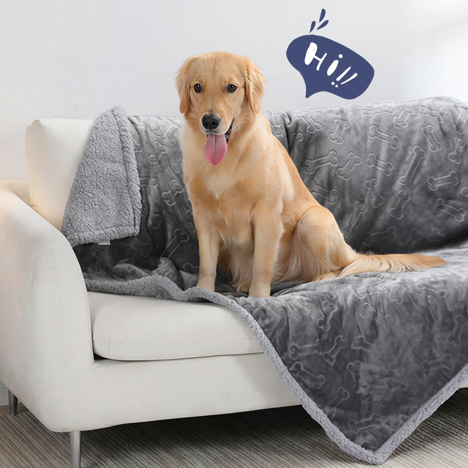 PETTOM Wodoszczelny koc dla psa, puszysty z polaru Sherpa, nadaje się do prania, dwustronny koc dla zwierząt domowych, na sofę, 127 x 100 cm, szary