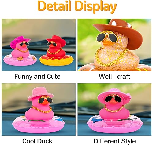 Miniatura 4 de wonuu Adorno de pato de automóvil, decoración de tablero de goma para automóvil, accesorios de tablero con anillo de natación, gafas de sol,