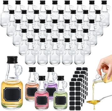 36 PCS Glass Syrup Bottles 1.7 oz Mini Empty Maple Syrup Bottles with Loop Handle, Reusable Clear Glass Maple Syrup Jar Containers, Small Glass Jars for Oil Storage Potion Juice Sauce Storage
