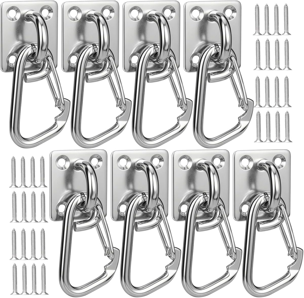 8 PCS Square Stainless Steel Pad Eye Hooks - M6 Ceiling Swing Hooks for Hanging with Screws - Garden Hook for Hanging Plants, Porch Swing Hanging Kit, for DIY Indoor & Outdoor Use