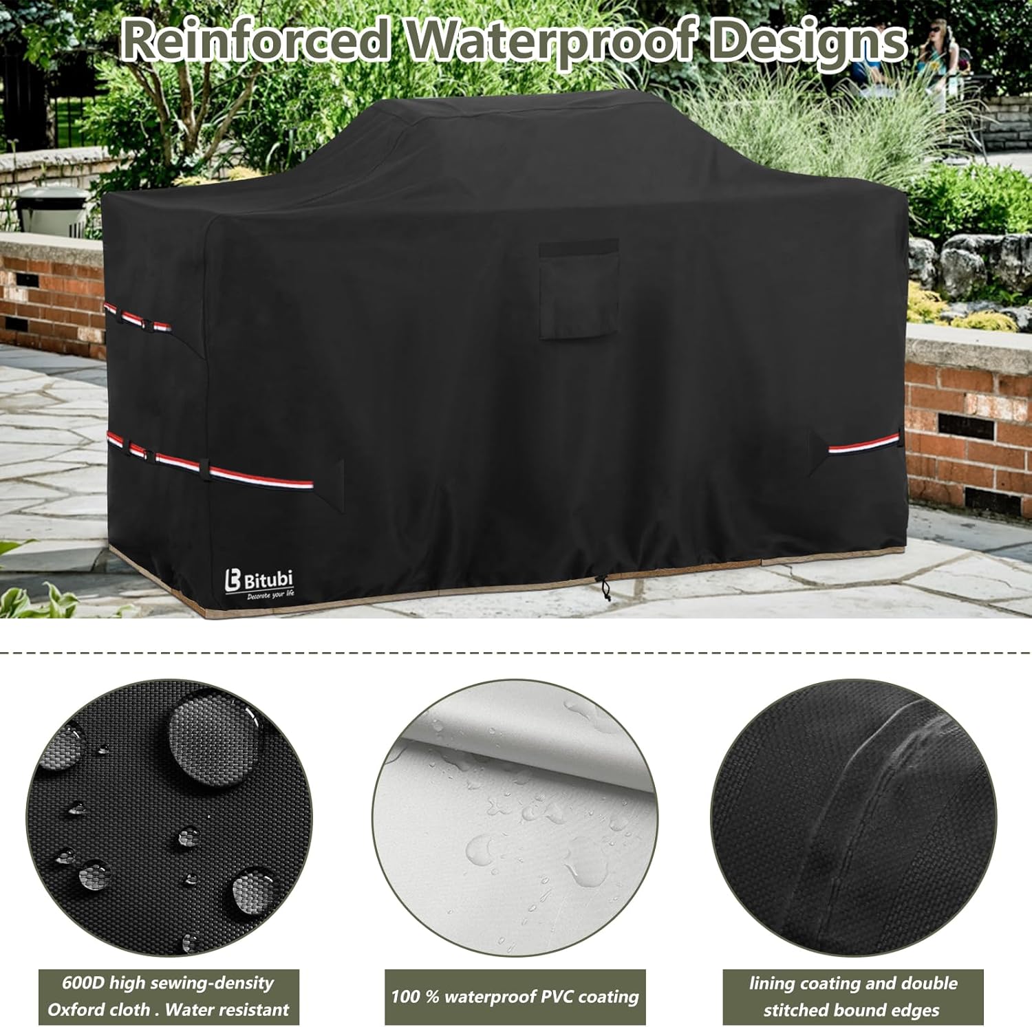 Bitubi 110 Inch Island Grill Cover - 600D Heavy Duty Waterproof All Weather Protection Extra Large Grill Cover,Black