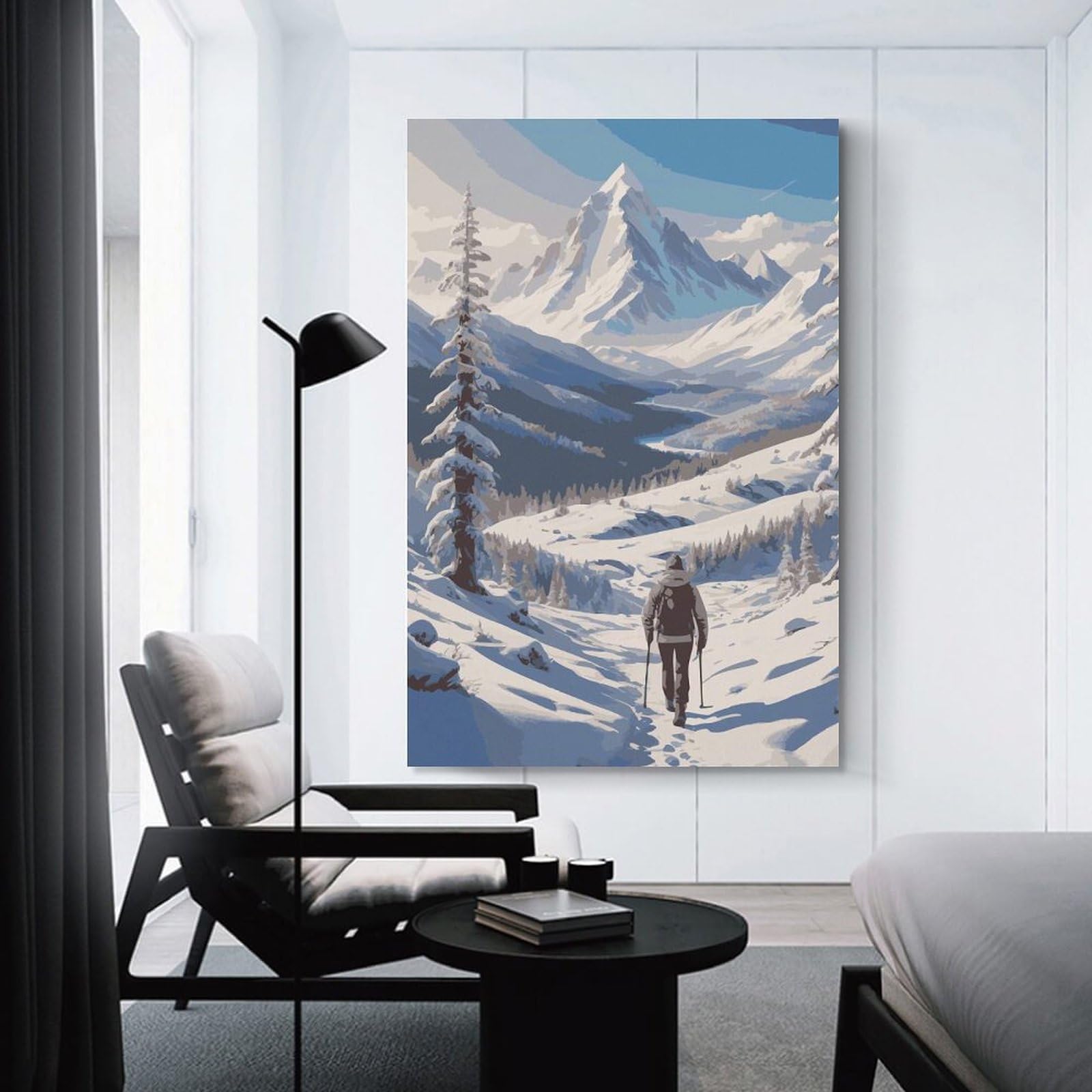 Junmoney Wall Picture Print Winter Mountain Hike, 20x30inch(50x75cm), for Wall Displays, Bedrooms Or Room Updates, Wall Decor Suited to Curated Displays