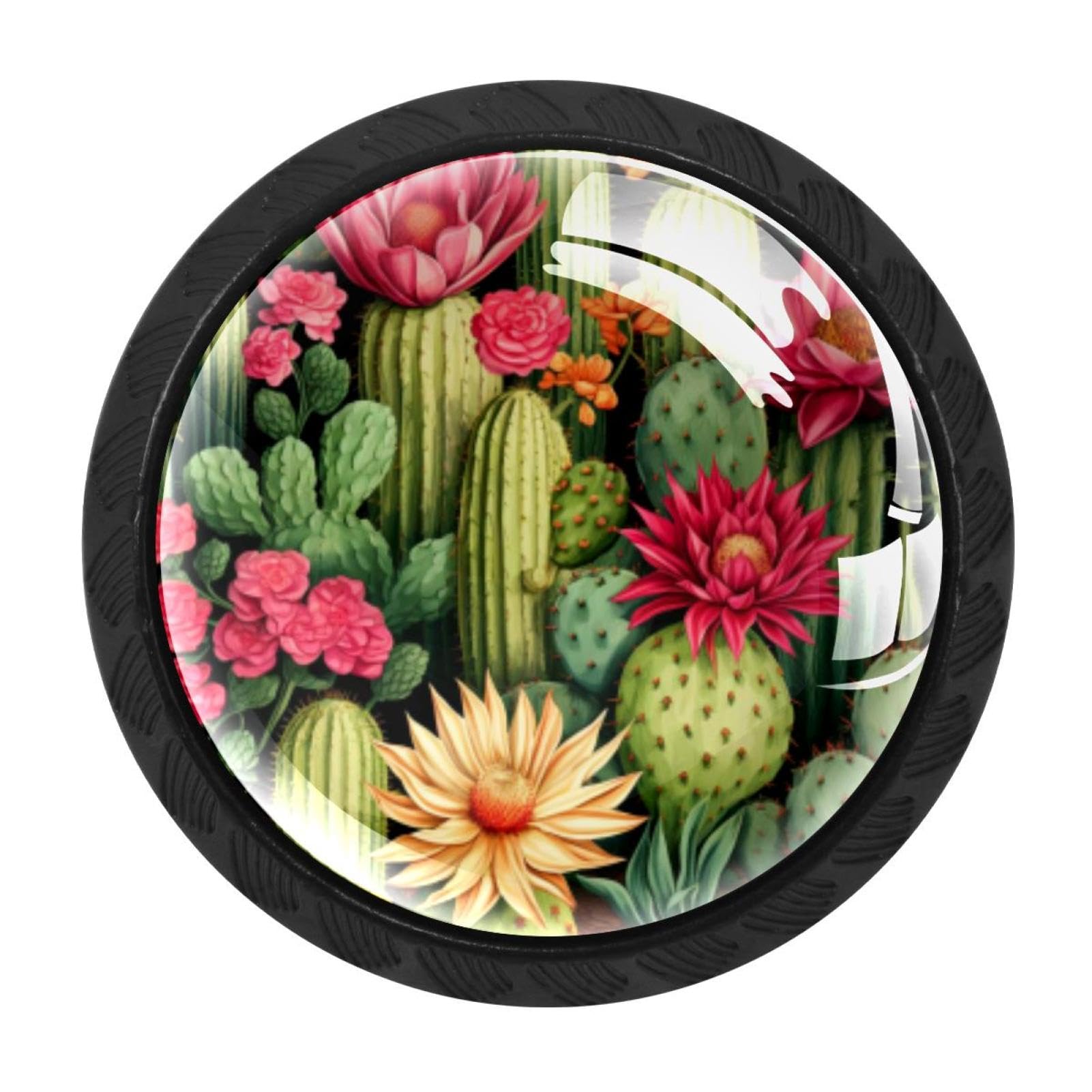 CHENZZZZ 4 Pack Cactus Dresser Drawer Cabinet Knobs Round Crystal Glass Knobs Pulls Handles for Kitchen Wardrobe Cupboard Door Hardware
