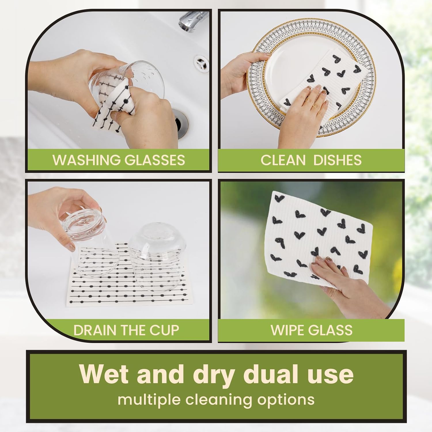 Swedish Dishcloths for Kitchen Reusable 6 Pack Kitchen Towels No Odor Quick-Drying Reusable Paper Towels Reusable Paper Towels Washable for Countertop Sink Kitchen image 5
