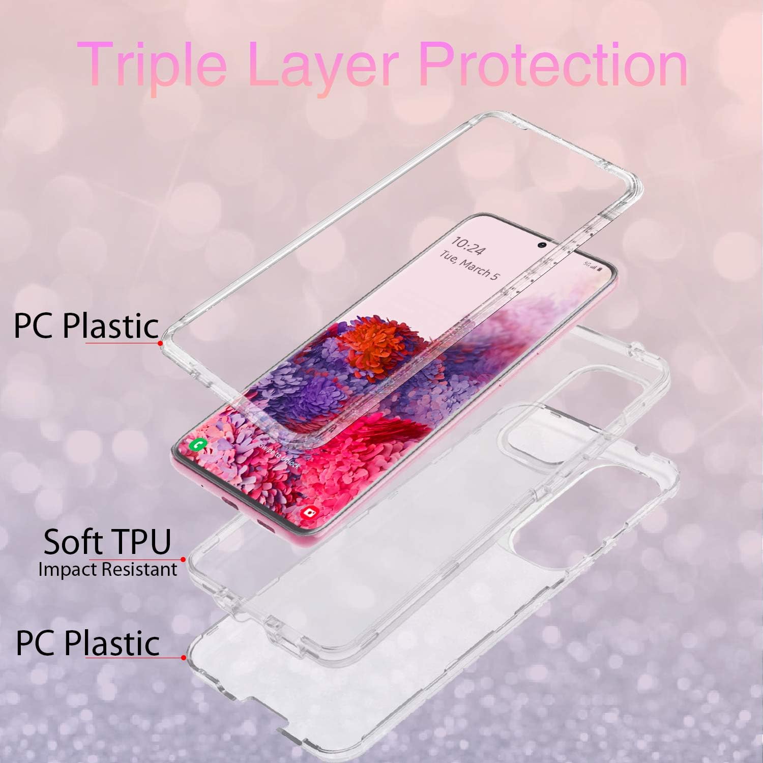 Coolwee Crystal Clear Full Protective Case for Galaxy S20 5G Heavy Duty Hybrid 3 in 1 Rugged Shockproof Women Girls Transparent for Samsung Galaxy S20 6.2 inch