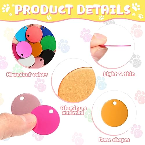 Miniatura 2 de 100 etiquetas en blanco para perros de 0984in para grabar discos redondos de aluminio etiqueta de metal suave colgante de doble sello con agujero