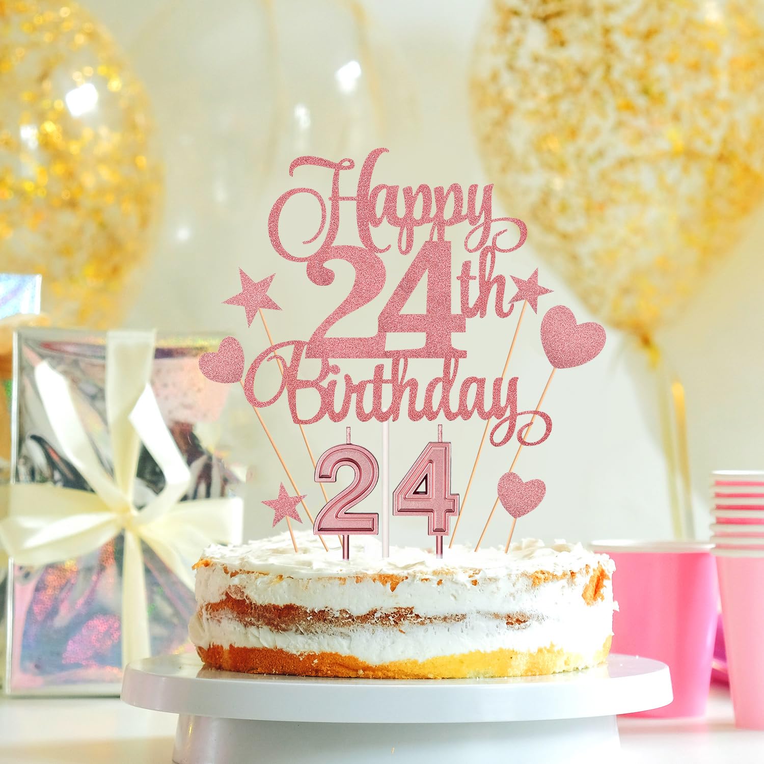 Bolo De Feliz Aniversario De 24 Anos Topo De Bolo Ano Novo | Elo7