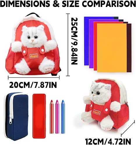 Miniatura 6 de Chongker Mini mochila realista de animales de peluche para niños y niñas de 3, 4, 5, 6 años, regalo de compañero de gato de peluche para niños
