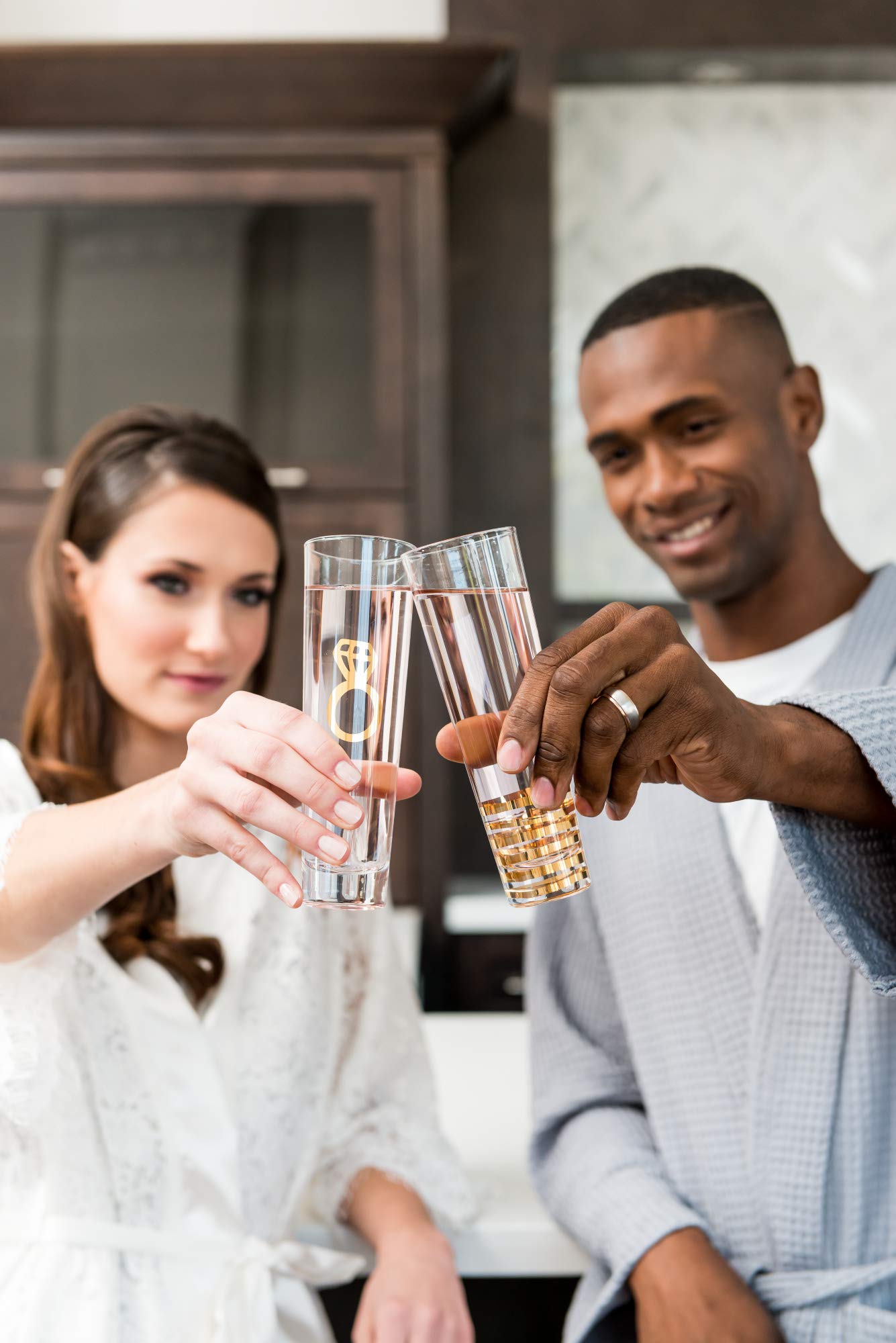 Weddingstar Champagne Flute Stemless with Gold Engagement Ring Design