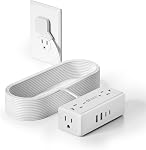 6 Ft Flat Plug Extension Cord with Multiple Outlets, SUPERDANNY Surge Protector Power Bar with 4 Outlets & 4 USB Ports (2 USB C), Small Outlet Extender for Home, Office Supplies, Dorm, Travel, White
