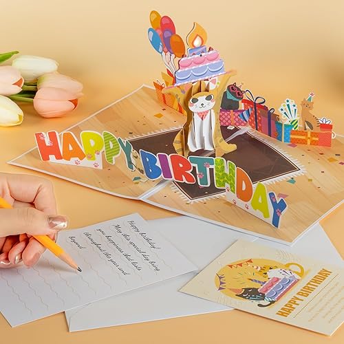 Miniatura 5 de Divertida tarjeta de cumpleaños 4D con música de maullido de gato y luz LED soplable, regalo de cumpleaños para marido, esposa, amigo, niños y todos