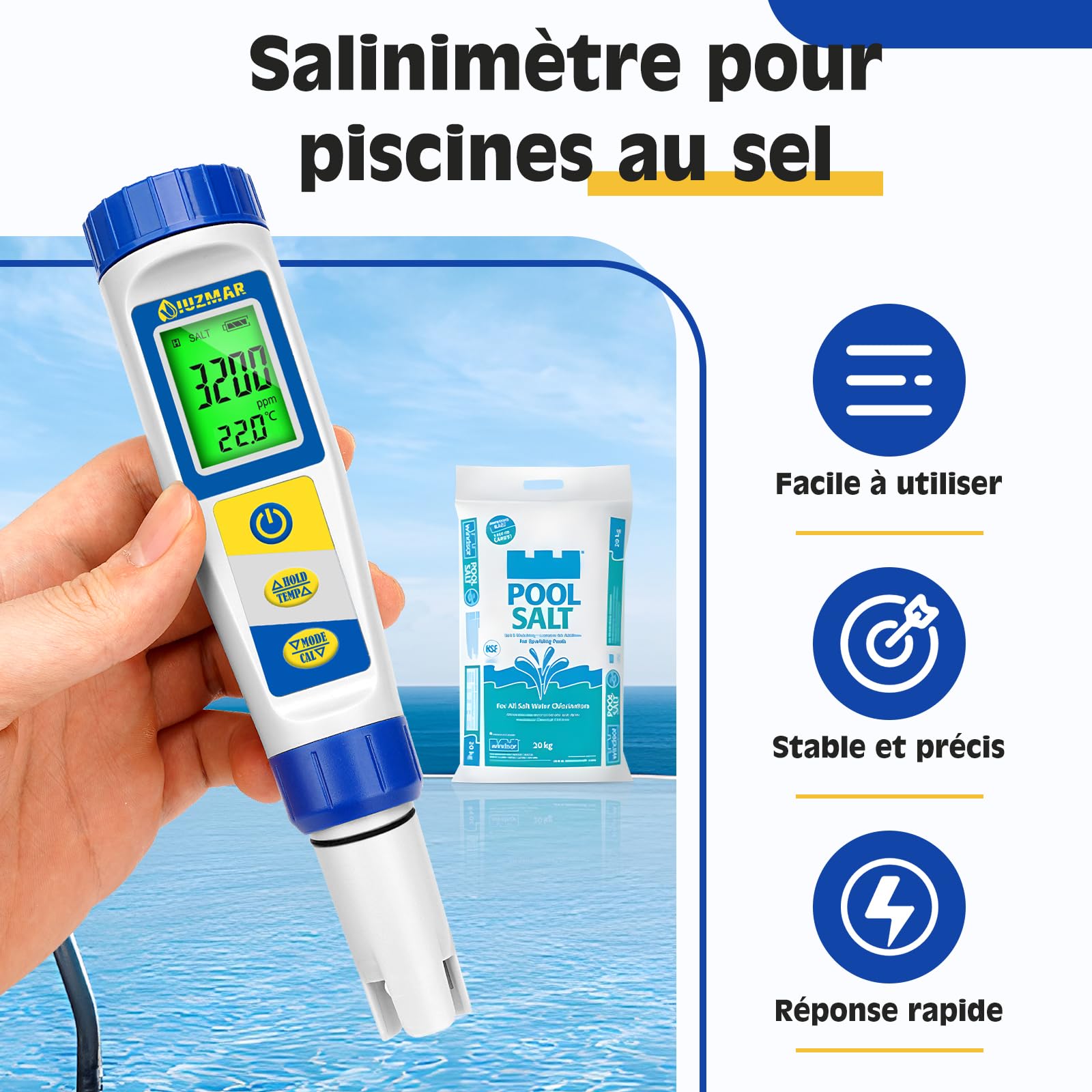 UIUZMAR Testeur de pH, de Sel et de Chlore pour Piscines 7 en 1