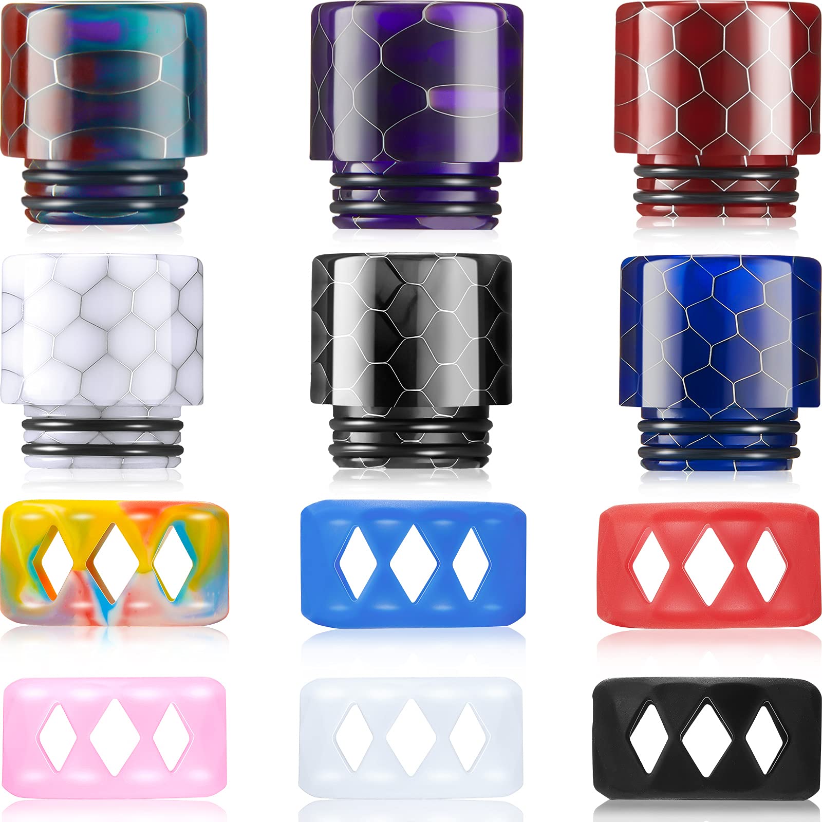 6 Pieces 810 Drip Tips Replacement Honeycomb Standard Drip Tip Resin Drip Tip 810 Wide Bore Resin Drip Tip Connector with 6 Silicone Protective Covers for Coffee Machine Favors Ice Maker, Colorful