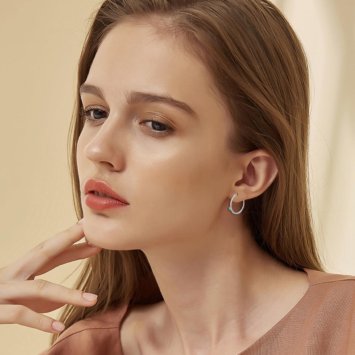 Turquoise Circle Endless Hoop Earrings for Women Sterling Silver Hoop Earrings - Image 2