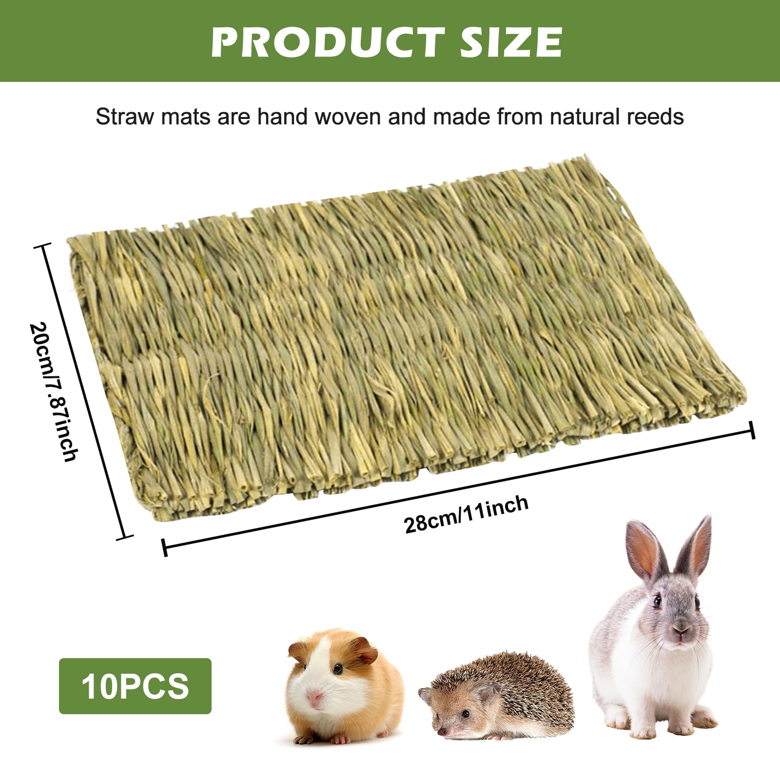 Lot De 10 Tapis D'herbe Pour Les Lapins, Tapis Tissé Pour Petits Animaux, Tapi D'herbe Pour Petits Animaux, 28 X 20cm Tapi D'herbes Naturel Tissé À La Main Pour Hamster, Cochon, Lapin Et Perroquet