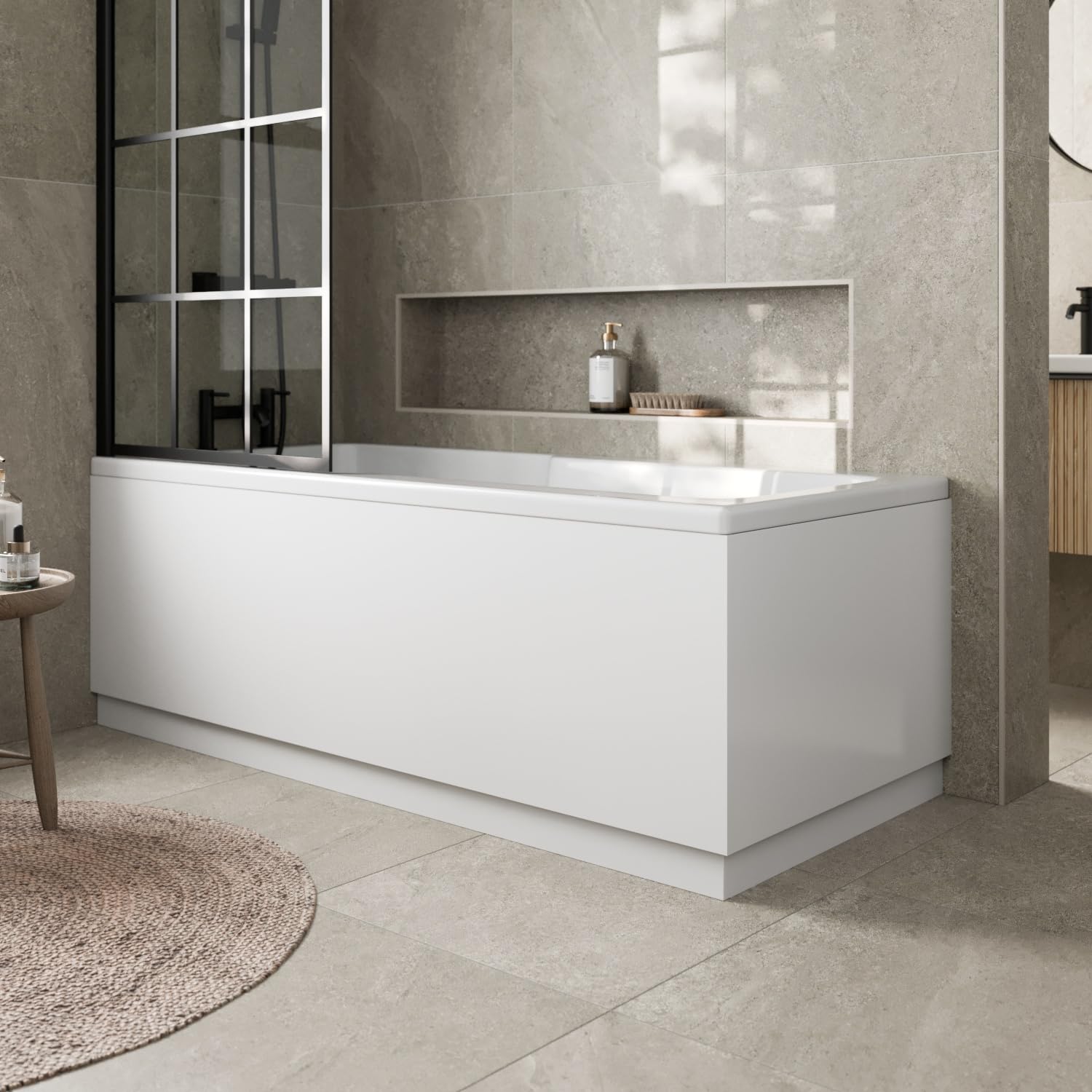 Baystone Modern 1800mm Front Side Panel & 800mm End MDF Bath Panel 18mm Wooden Panels for Bathroom Baths Soaking Tubs, Adjustable Plinth, Easy to Cut, White Gloss