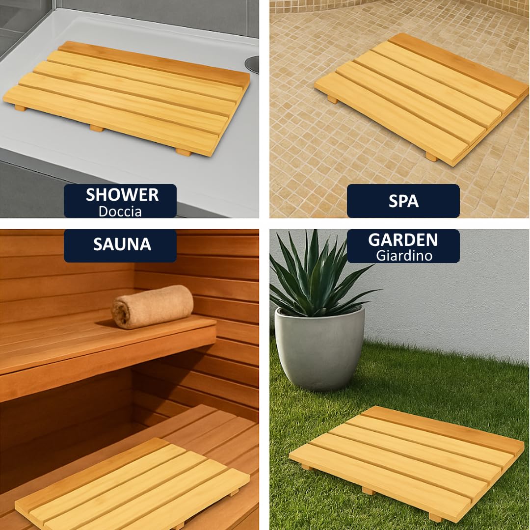 Plataforma de ducha de madera 60 x 40 cm Alfombrilla antideslizante para plato de ducha bañera piscina de interior y exterior resistente a la humedad antimoho