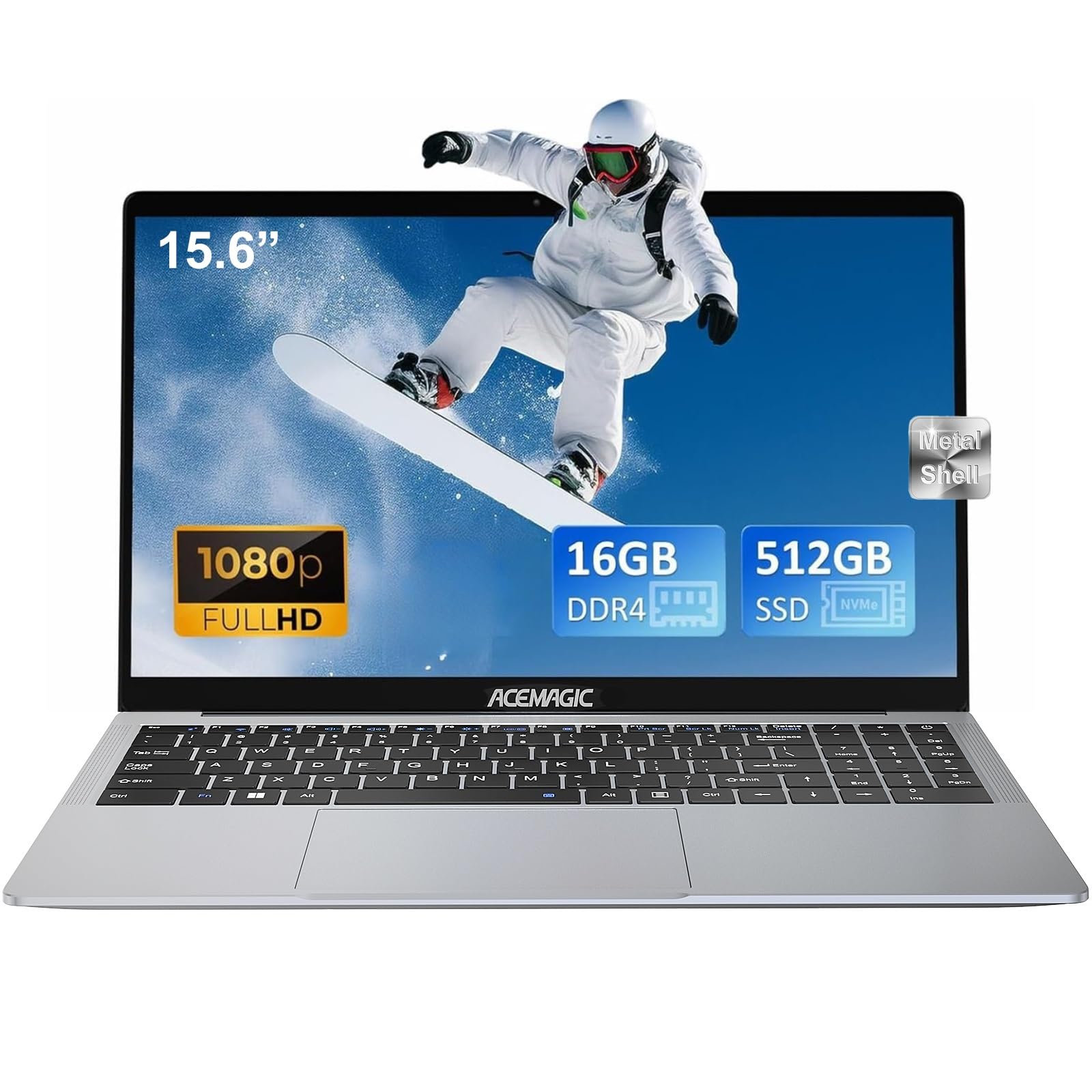 ACEMAGIC PC Portatile,15,6" Pollici,In-tel Alder Lake N95 (Fino a 3.4Ghz) Notebook,16GB DDR4 RAM 512GB SSD,2.4G/5G WiFi,BT5.0,Type_C, USB3.2,HDMI,Computer Studio Ufficio Laptop Grigio