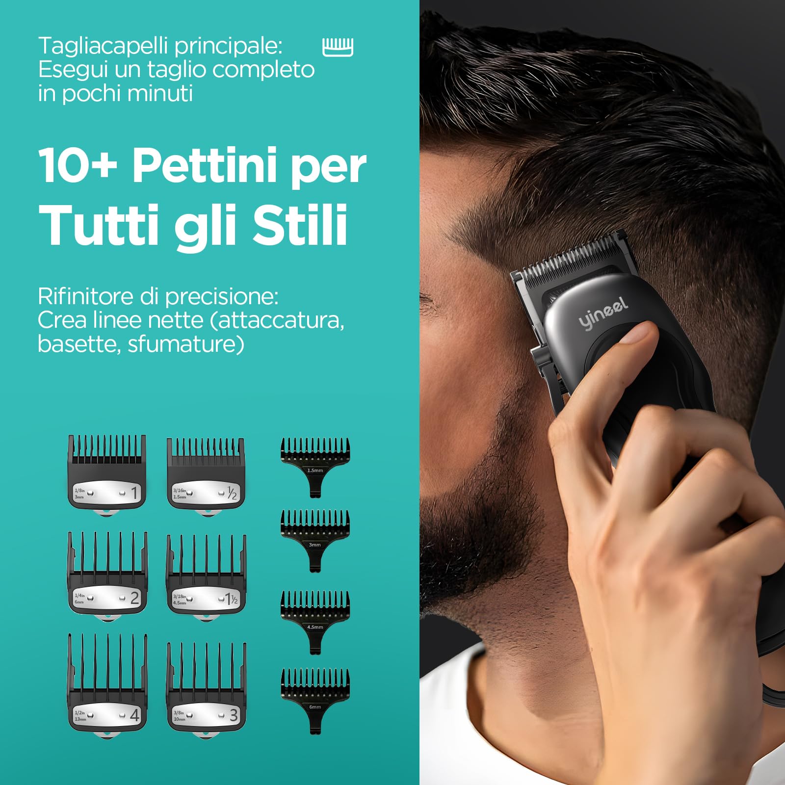 Yineel Tagliacapelli Professionale Uomo, Macchinetta per capelli e Barba Senza Fili con Display LED, Tagliacapelli elettrico con Lama in Ceramica, 300 Min Autonomia, Ricarica USB-C