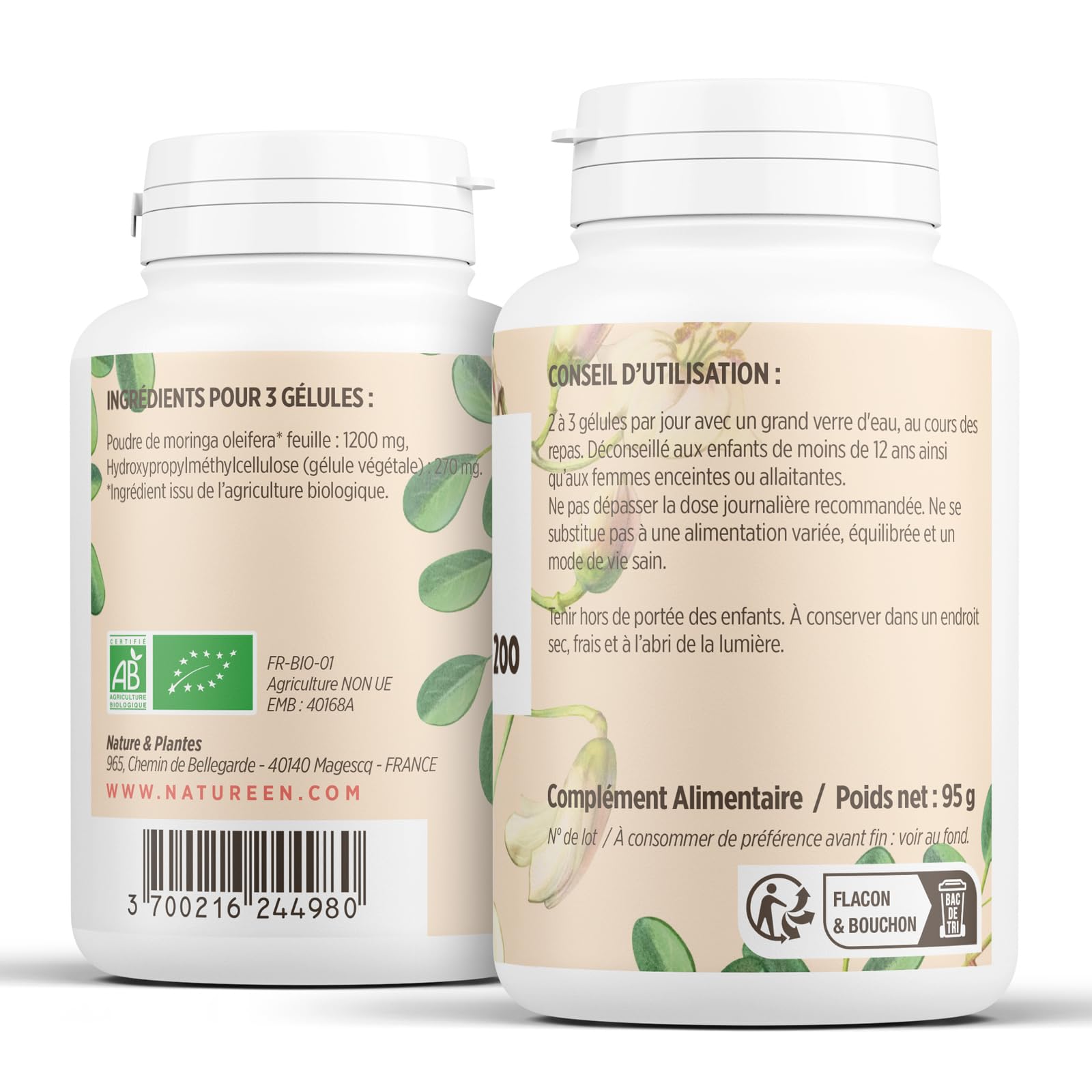 Gélules De Moringa Oleifera 500mg - Boîte De 120, 100% Végétal, Fabriqué En Thaïlande
