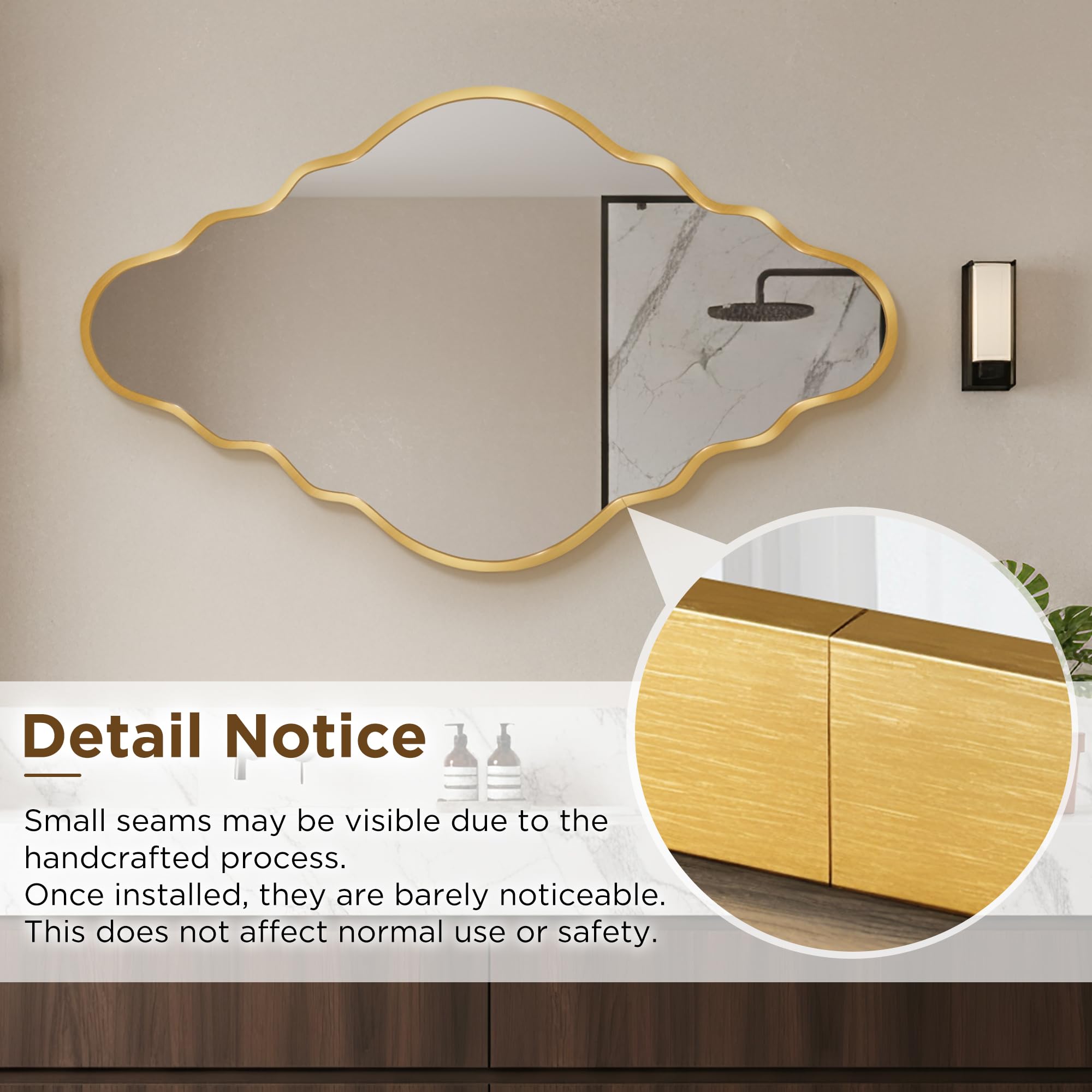 Espejo de Pared Diamante con Marco de Aluminio Cepillado & Cristal de Seguridad Templado para Baño, Entrada & Salón