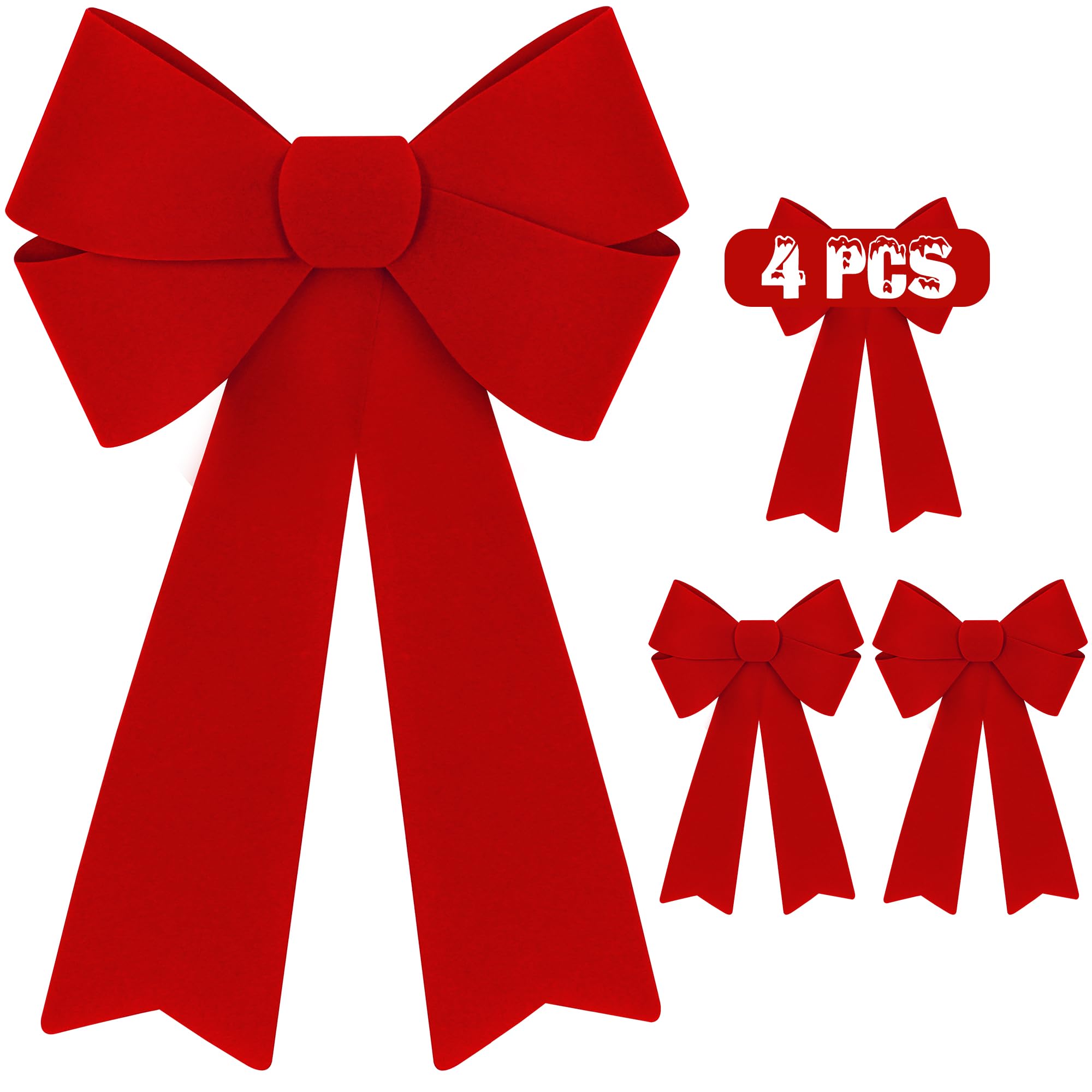 4 lazos de Navidad de 12 x 18 pulgadas en terciopelo rojo y PVC