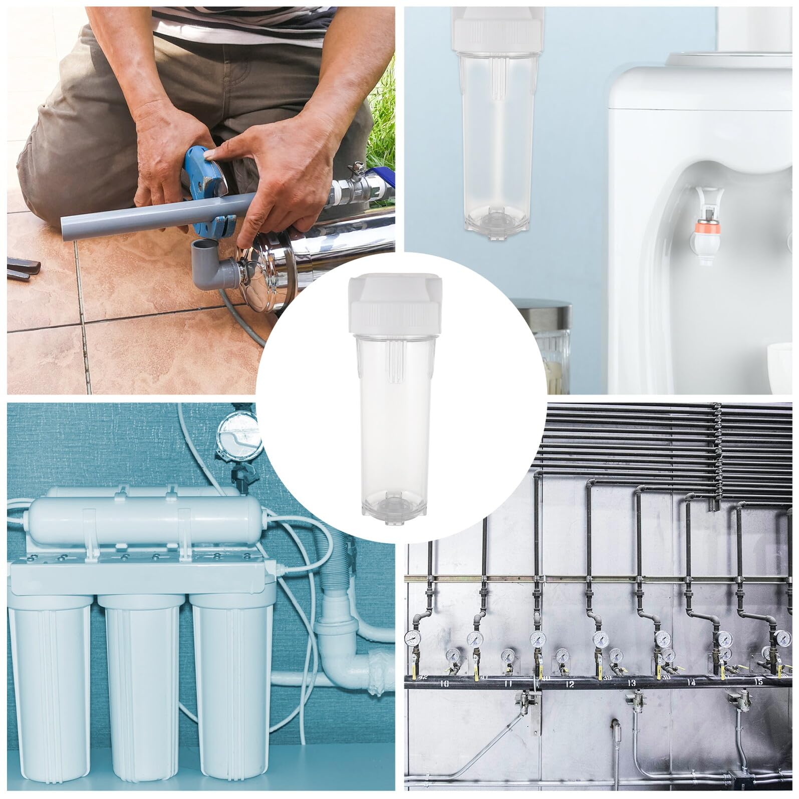 Filtre à Eau Transparent Antidébordement avec Joint Alimentaire pour Robinet Cartouche de Filtration Pré-filtre Résistant et Sécuritaire Bouteille Filtrante pour Purification