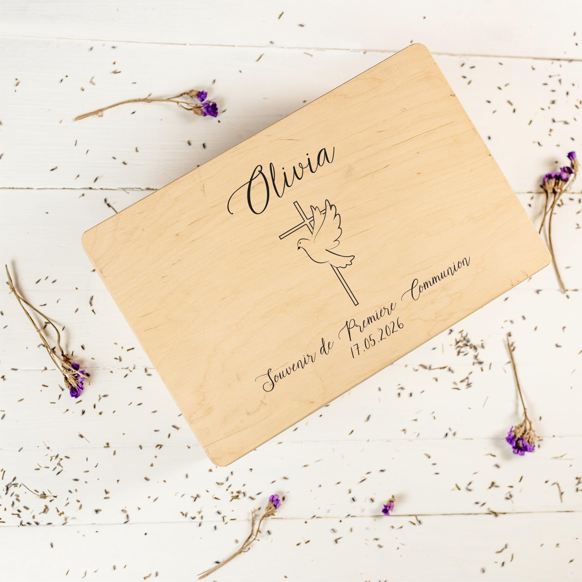 Creative Deco Cadeau de Communion Personnalisé pour Fille et Garçon - Boîte en Bois | Croix avec Colombe | Boîte à Souvenirs Personnalisée | Première Communion