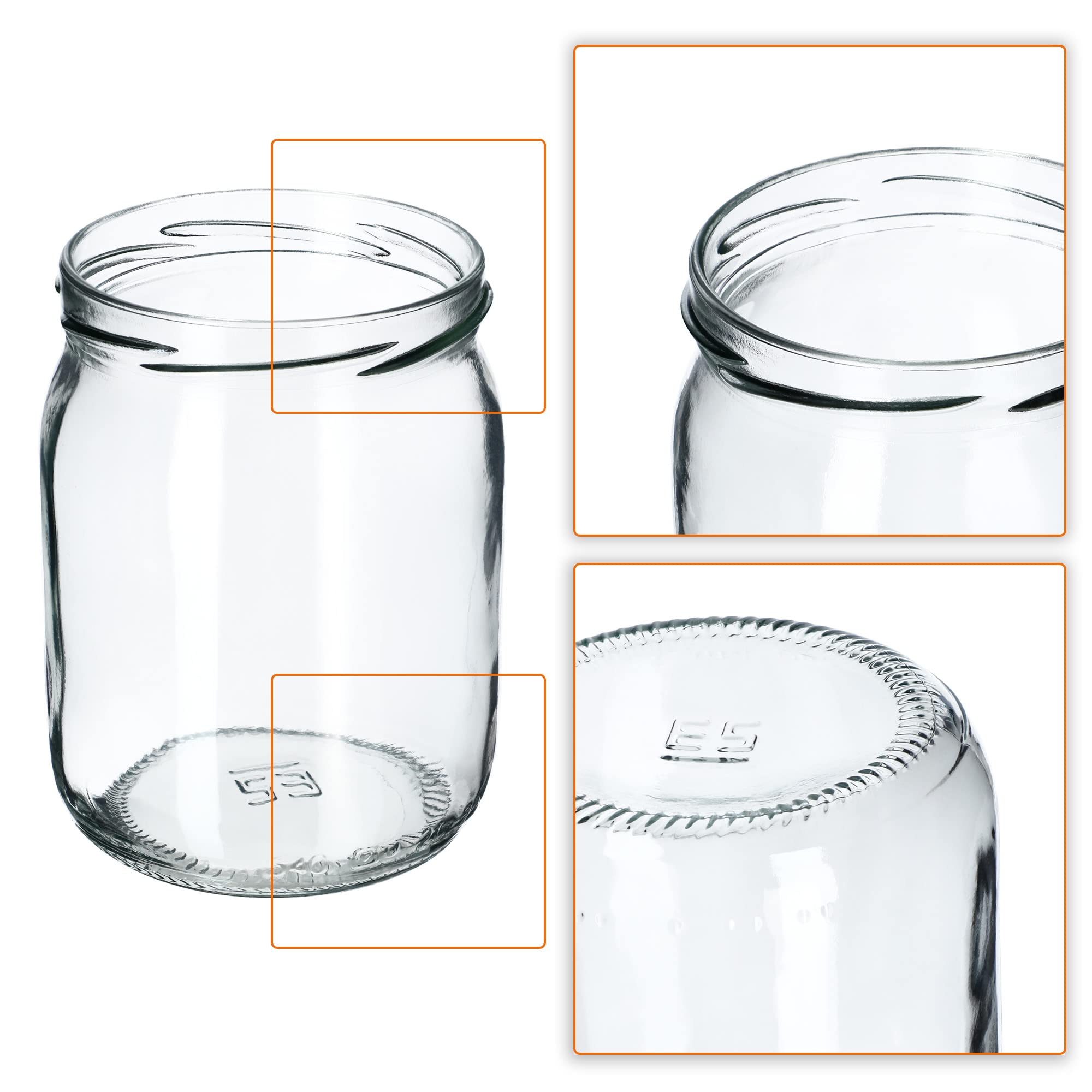 KADAX Juego de 48 tarros de 540 ml TO82, tarros de cristal con tapa de rosca, tarros herméticos Twist-off, Meal Prep, Overnight Oats, levadura madre