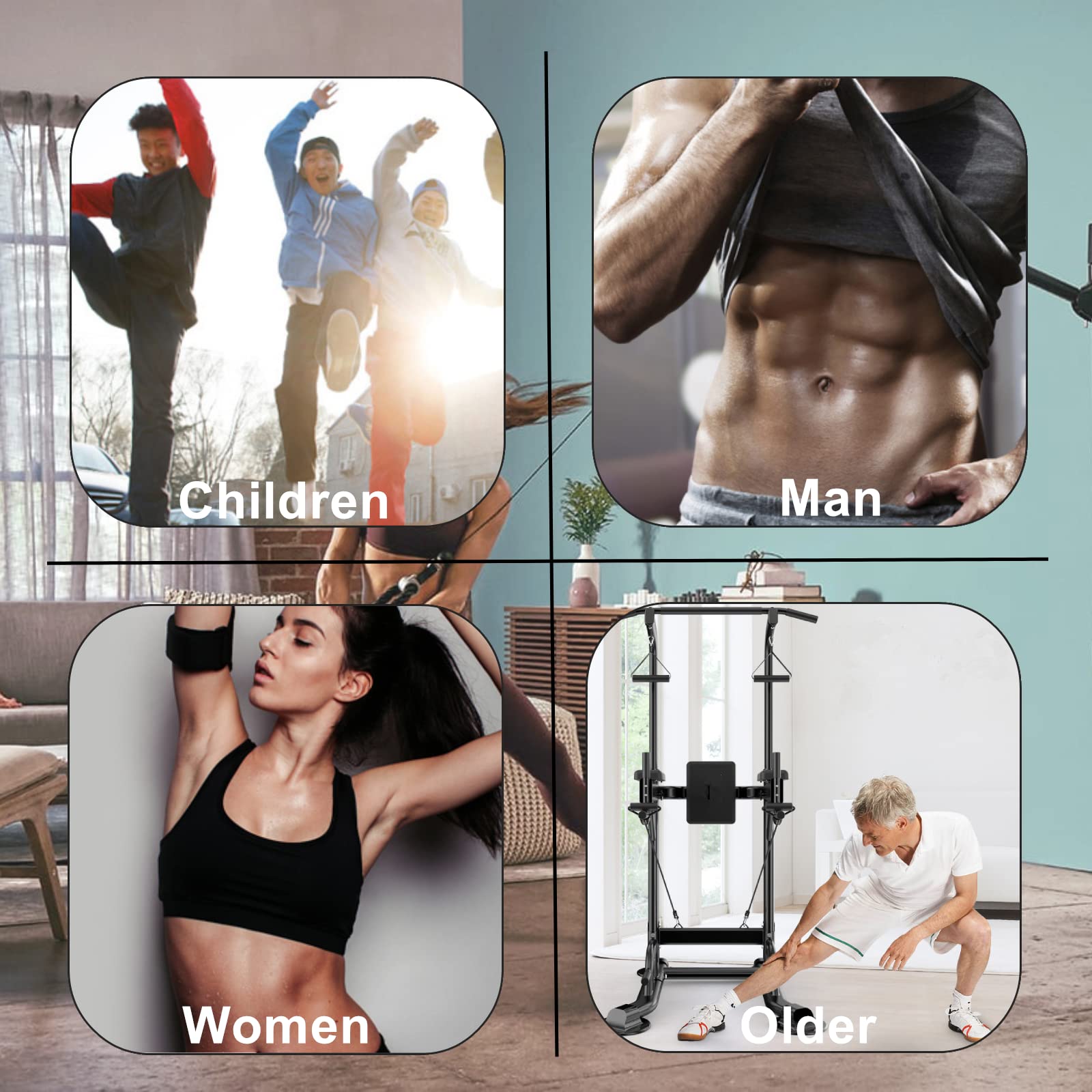 Power Tower - Estación de dominadas, barra de dominadas, torre de ejercicio, estación de dominadas ajustable para gimnasio en casa, equipo de entrenamiento de fuerza multifunción con respaldo y