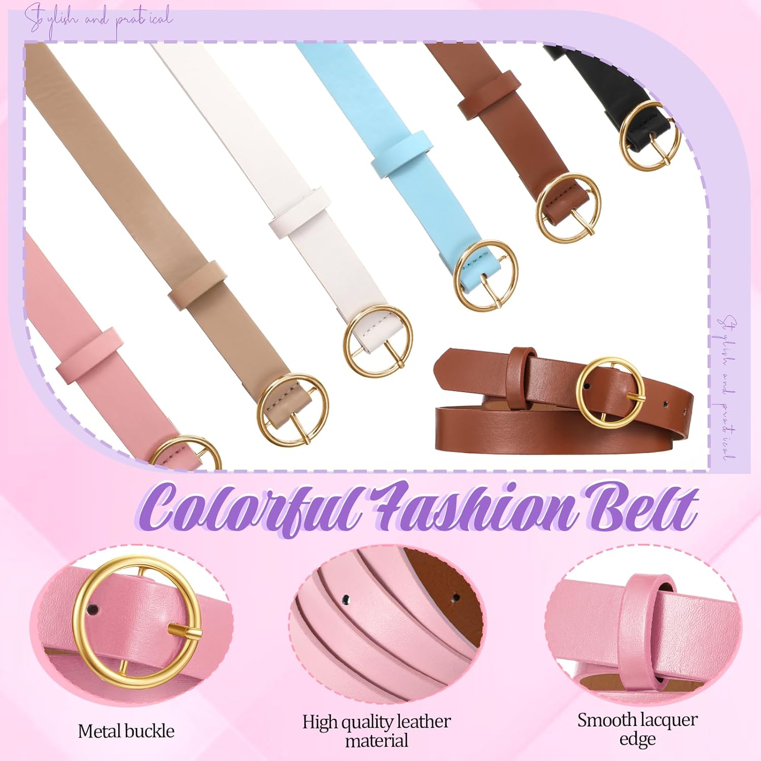 6 PCS Girls Belts Size 10-12 Kids Leather Belt Colorful Long Belts for Waists 26"-30" Women Girls, O Ring Buckle Casual Leather Belt for Dresses Pants Jeans - Image 3