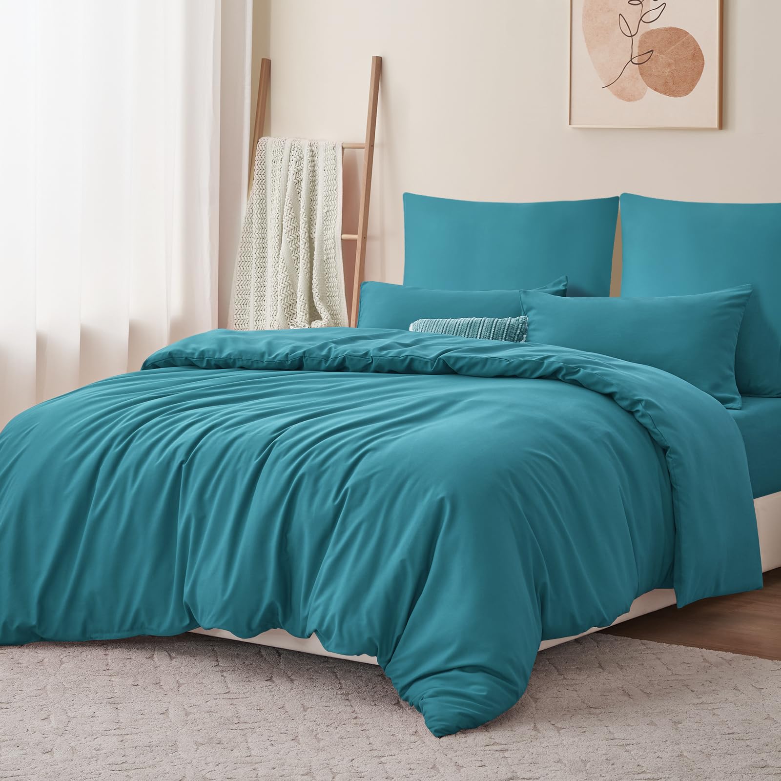 RUIKASI Biancheria da letto 220 x 240 cm, colore verde blu-verde, 100% microfibra, set di biancheria da letto – 1 copripiumino 220 x 240 cm + 2 federe 80 x 80 – 10 anni di garanzia