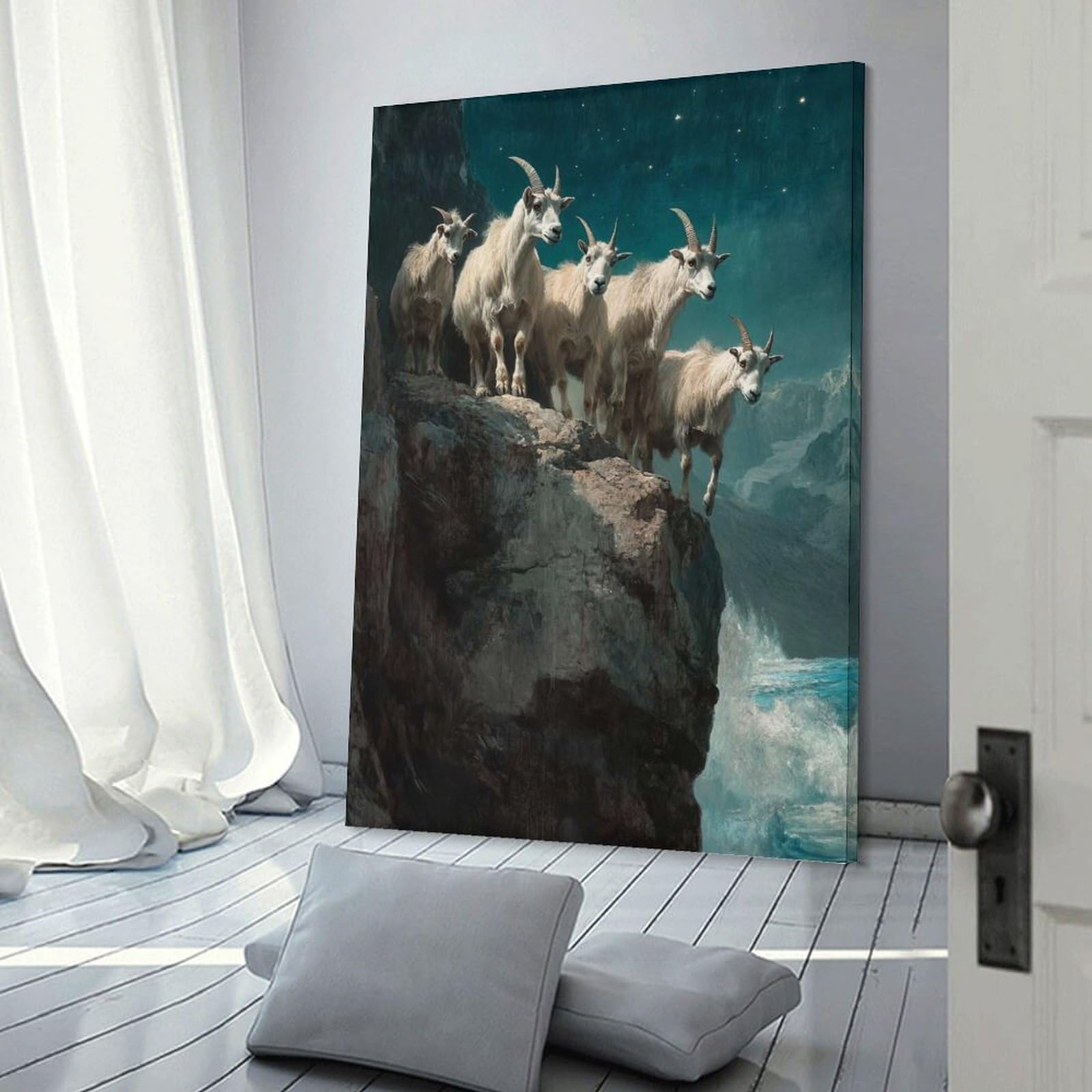 Junmoney Frame-Style-18 Mountain Goats At Night Room Decor Wall Art 20X30inch(50X75cm), For Entrance Walls, Hall Decor Or Foyers, A Neat Decor Update For Hallways
