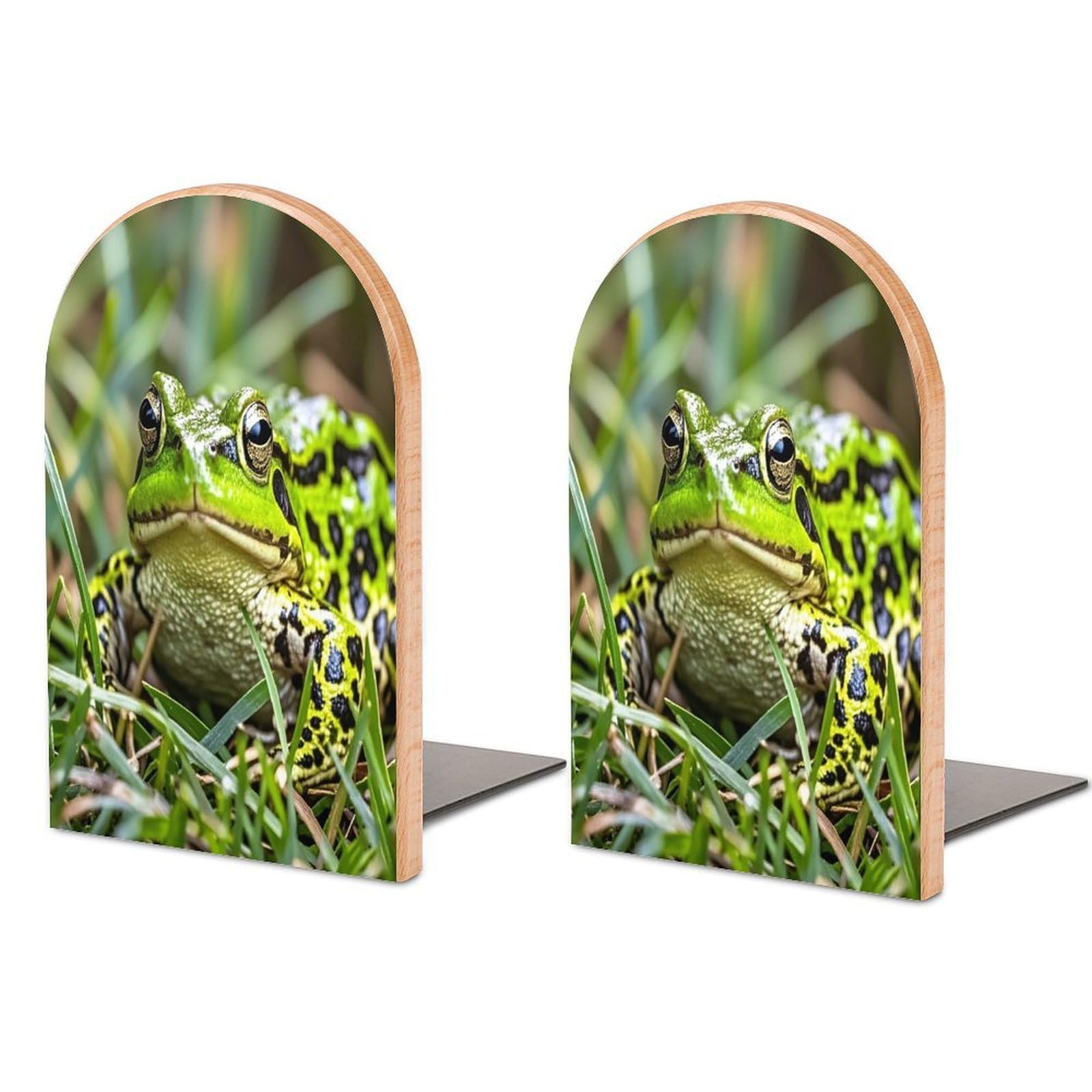 Frog Bookend Non-Skid Wooden Bookends for Shelves Heavy Duty Wood Book Ends Decorative Book Stopper Book Stand Non-Slip Book Organizer for Home Office Library