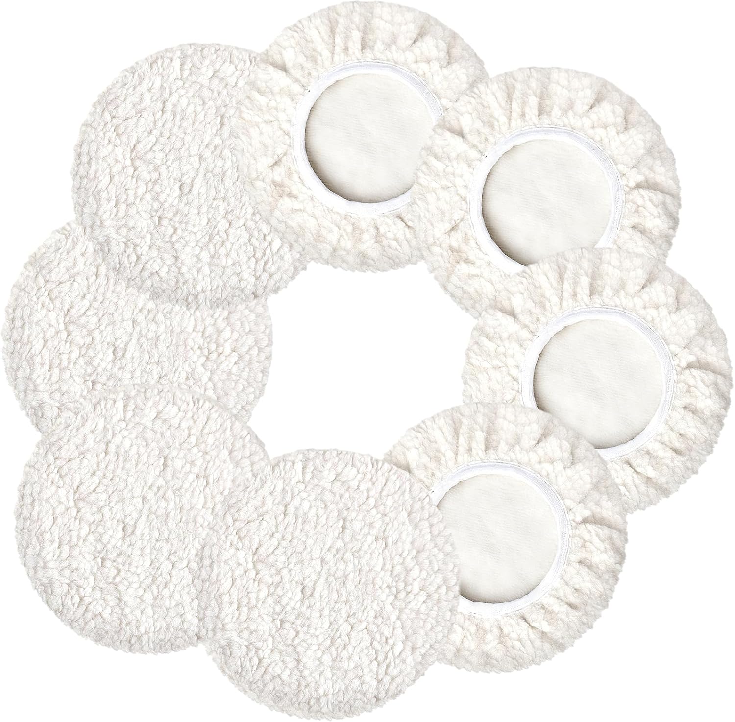 8 PCS Car Buffing Pads for 5" - 6" Orbital Polisher, Lamb Fleece 6 Inch Polishing Pad Cover Waxing Pads, Buffer Polisher Bonnets for Car Polisher White