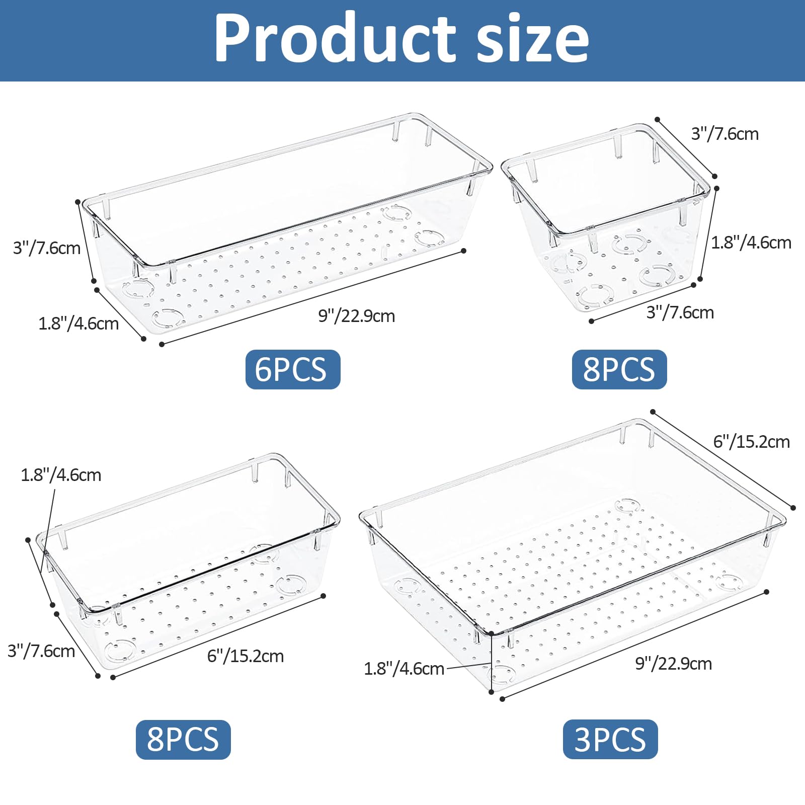 25 Pièces Rangement Maquillage, 4 Sizes Rangement Tiroir En