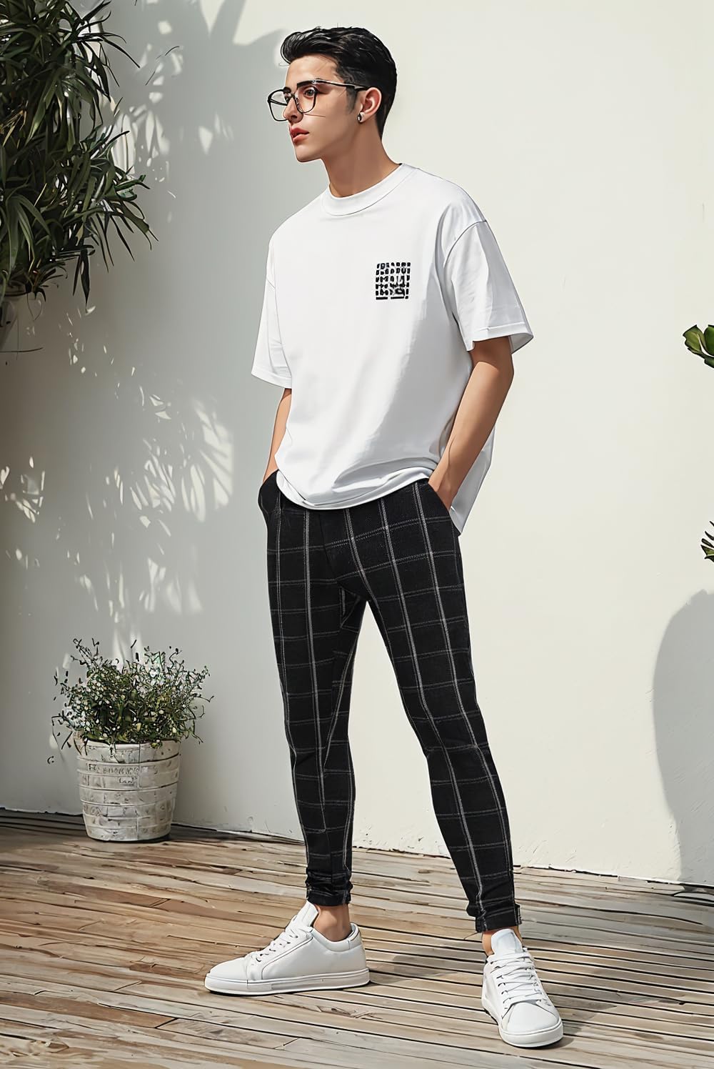 GINGTTO Mens Plaid Dress Pants Stretch Chino Pants Men Slim Fit - Image 6