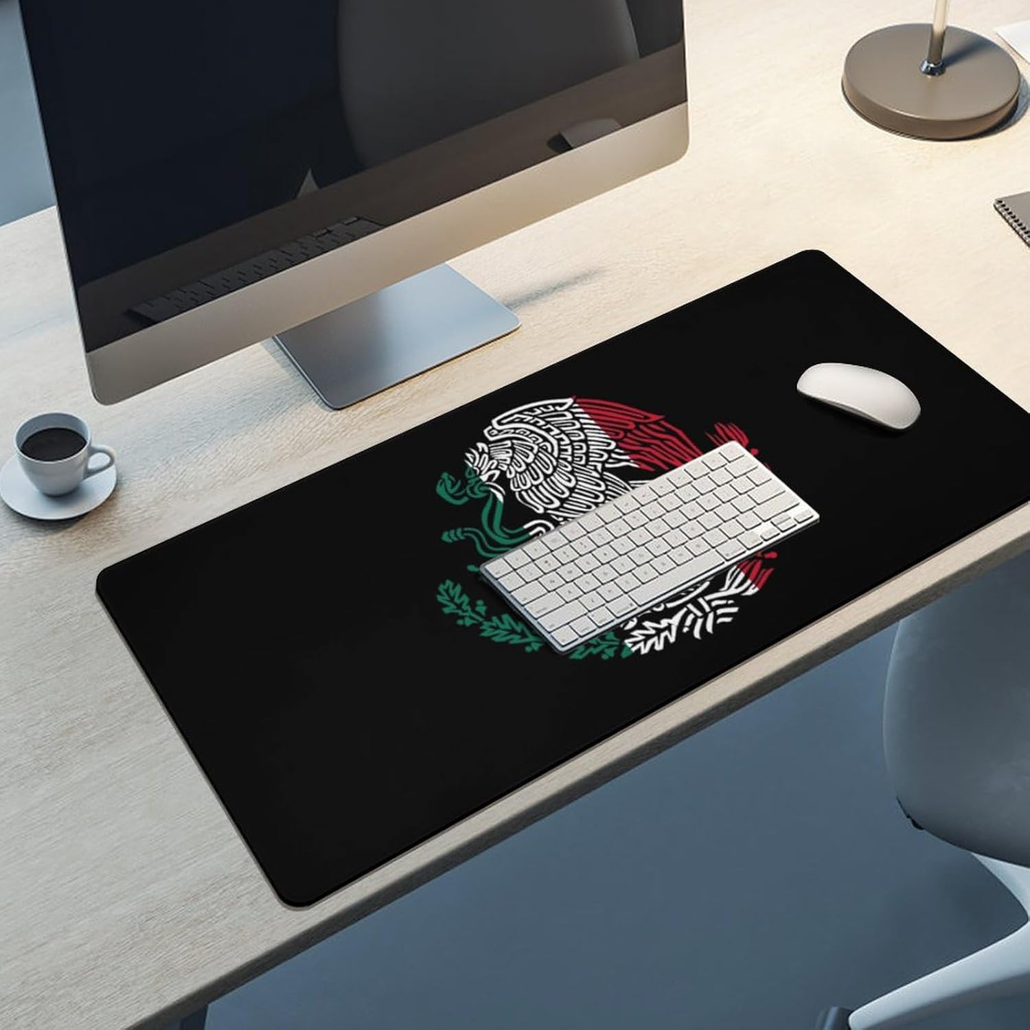 Mexico Flag Snake Eagle Mexican Logo Desk Mat with Stitched Edge Stylish Large Mouse Pad Home Office Accessory 40x90cm