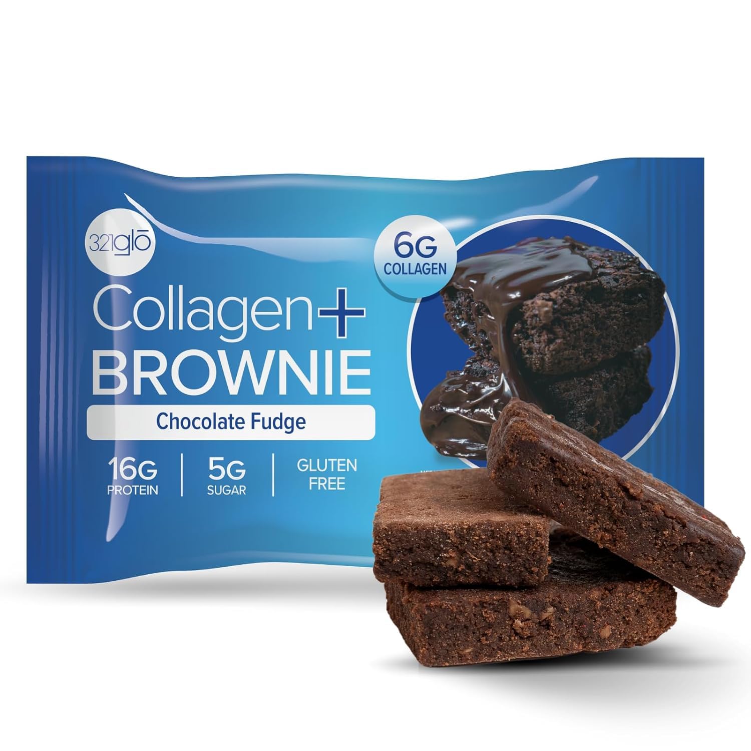 321glō Brownie proteico com colágeno 16 g de proteína e 6 g de colágeno, 12 unidades
