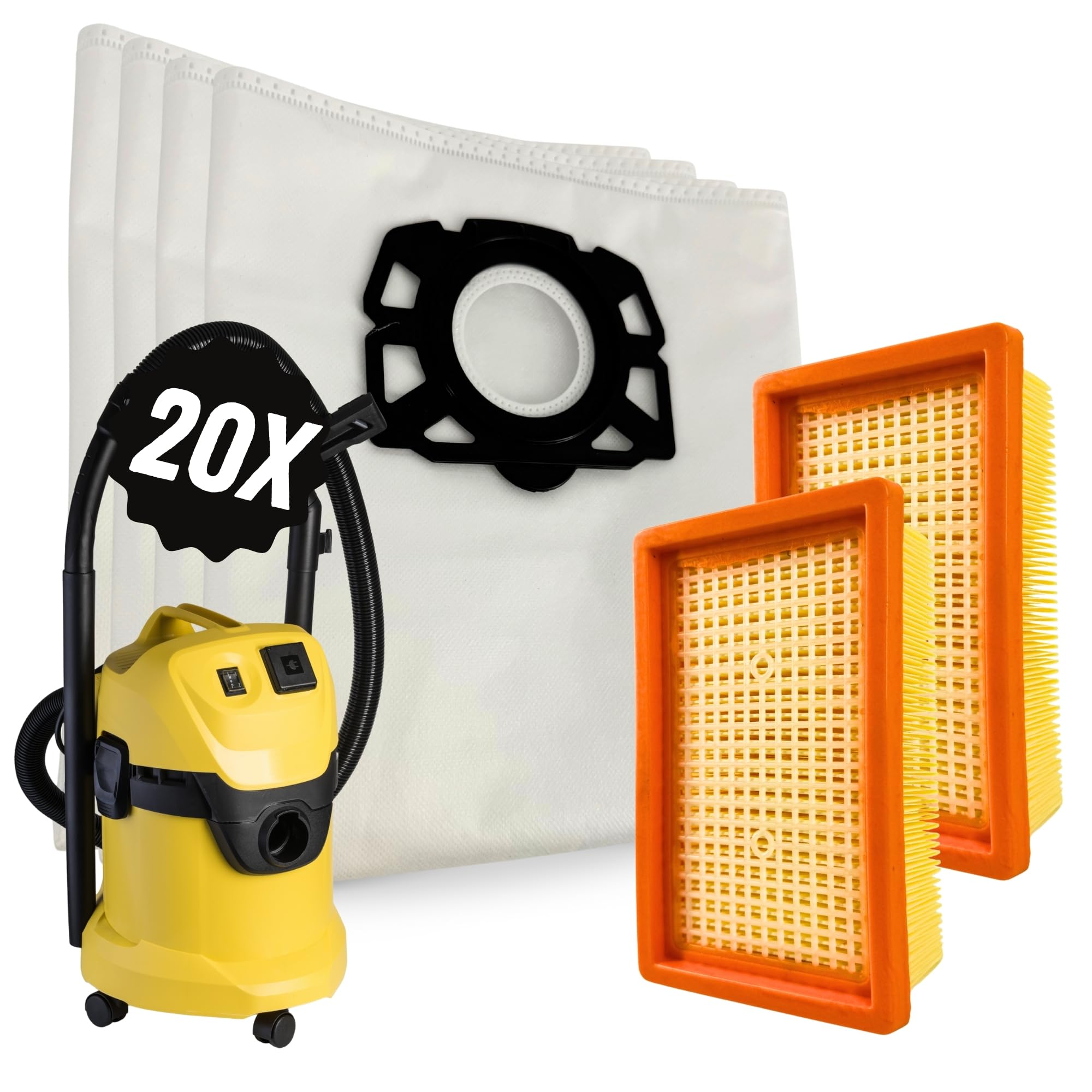 Lot de 20 sacs d'aspirateur + 2 filtres pour Kärcher KFI 487 MV4 MV5 MV6 WD4 WD5 WD6 KWD6 KWD5 KNT4 2.863-006.0