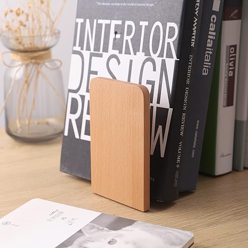 Miniatura 7 de Muso Wood Extremos para libros para estantes, sujetalibros antideslizantes, soporte de madera resistente para libros y películas (Haya, 1 par)