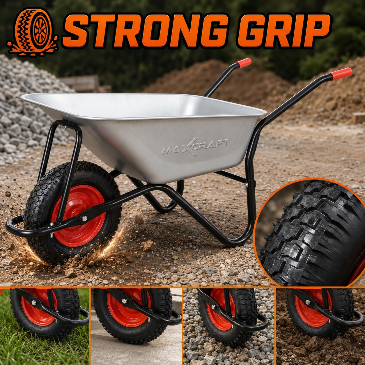 Schubkarre 250 kg 100 L Bauschubkarre Gartenschubkarre Transportkarre Schiebkarre mit Luftbereifung - Silber/Schwarz