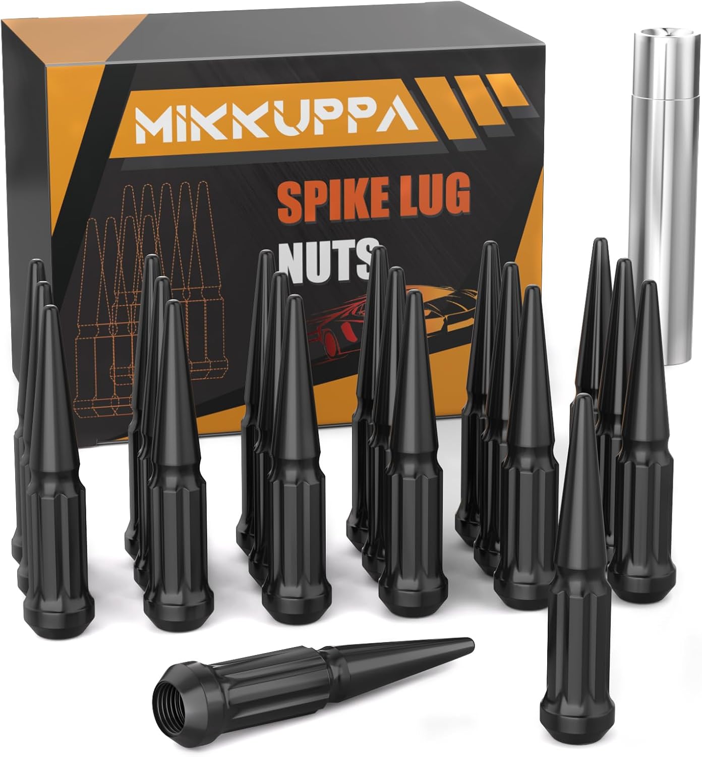 MIKKUPPA Tuercas de llanta de rueda de 12-20, 20 tuercas negras de 12 x 20 pulgadas sólidas de 4.4 pulgadas de alto con 1 llave de enchufe de