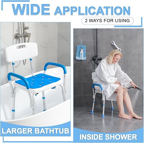 Miniatura 6 de Silla de ducha con brazos y respaldo, asiento de ducha acolchado para ducha interior con barra de agarrebolsa de aseo, asiento de ducha sin