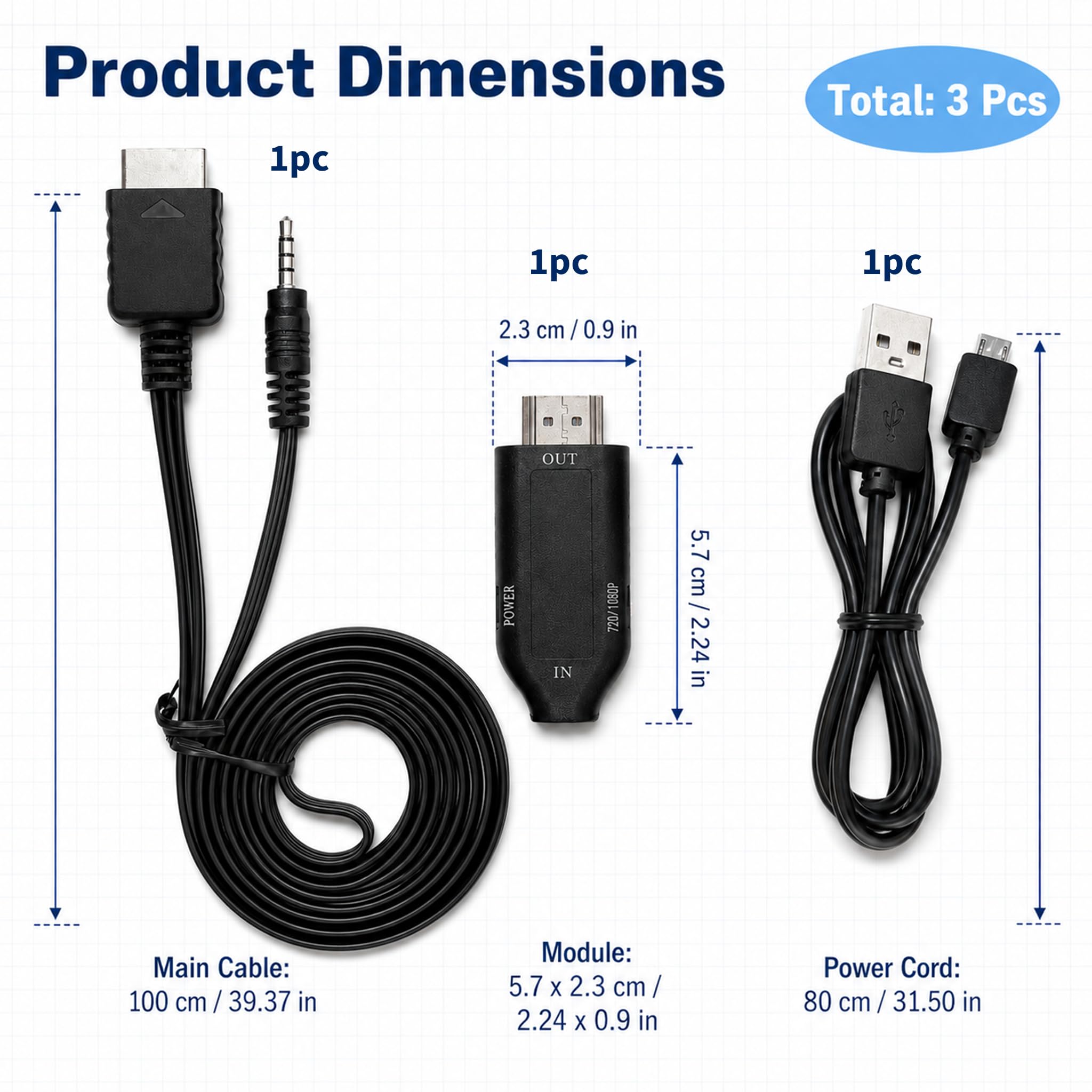PS1 PS2 auf HDMI Adapter, AV-Kabel für PS2 auf HDMI 1080P 720P, Konverter Audio Video HD mit 150 cm Kabel, kompatibel mit PS1 PS2 Slim FAT, HDMI-Adapter, Projektor und moderner Bildschirm