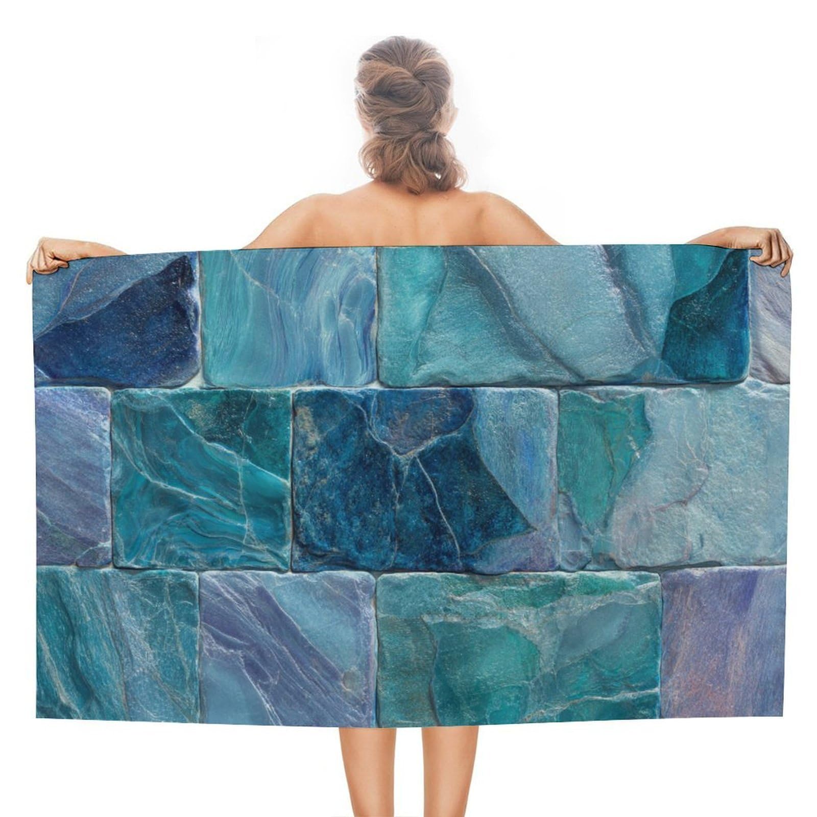 asbwuo Blue Stone Tiles Abstract Beach Towel