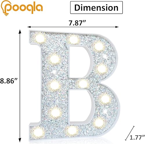 Miniatura 5 de Pooqla Letras con luces LED, letras plateadas iluminadas con purpurina, letras del alfabeto, letreros que funcionan con pilas, para iluminar por la