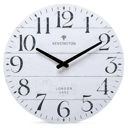 NIKKY HOME Farmhouse White Wall Clock 12 Inch Quartz Battery Operated Vintage Wooden Decorative