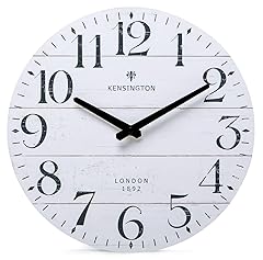 NIKKY HOME Farmhouse White Wall Clock 12 Inch Quartz Battery Operated Vintage Wooden Decorative