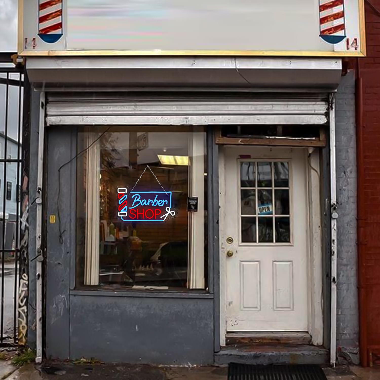 Looklight Barber Shop Neon Sign, Barber Insegne Luminose per la Decorazione di Pareti e Finestre, Luce LED Dimmerabile per Saloni Con USB, Regali per Barbieri e Studi di Parrucchieri Open Neon Sign